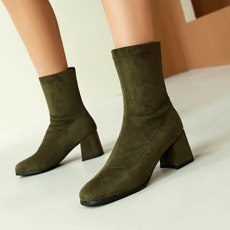 Women's Round Toe Square Heel Short Boots