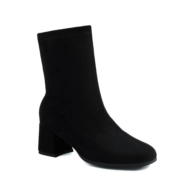 Women's Round Toe Square Heel Short Boots