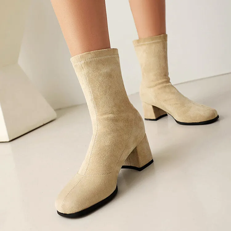 Women's Round Toe Square Heel Short Boots