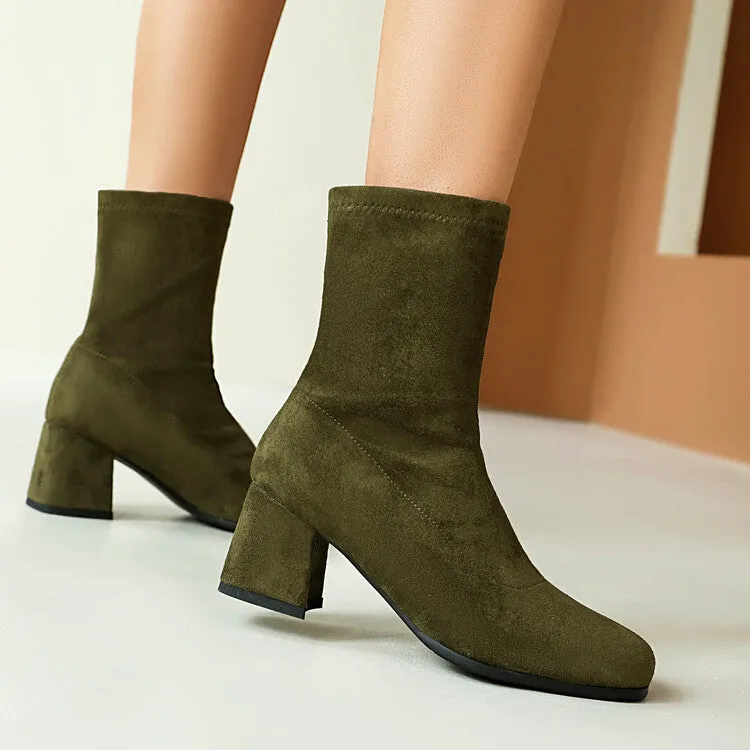 Women's Round Toe Square Heel Short Boots