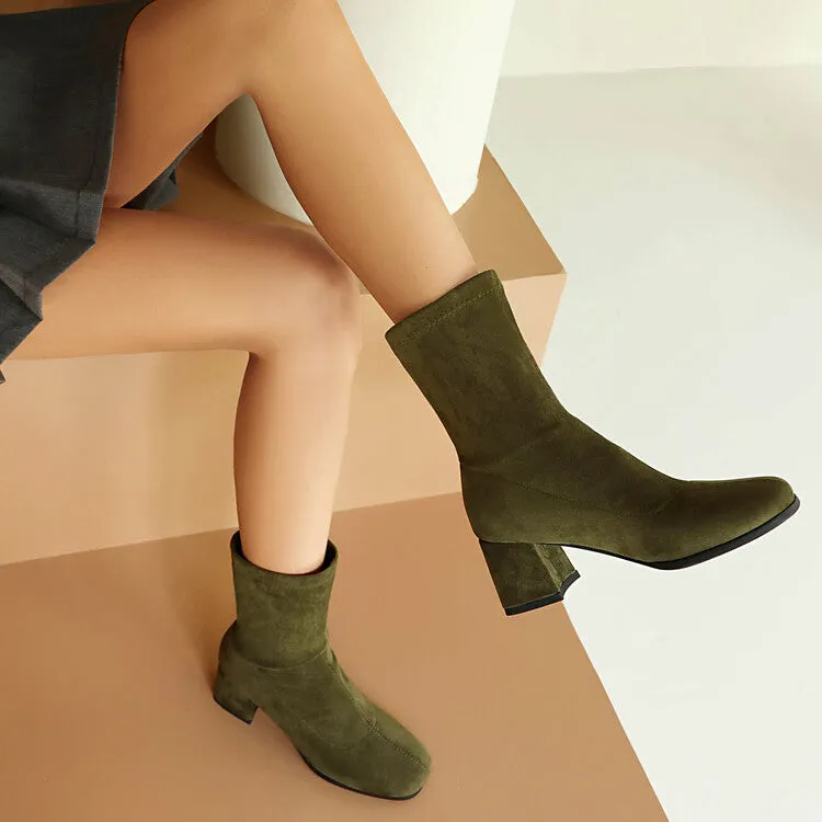 Women's Round Toe Square Heel Short Boots