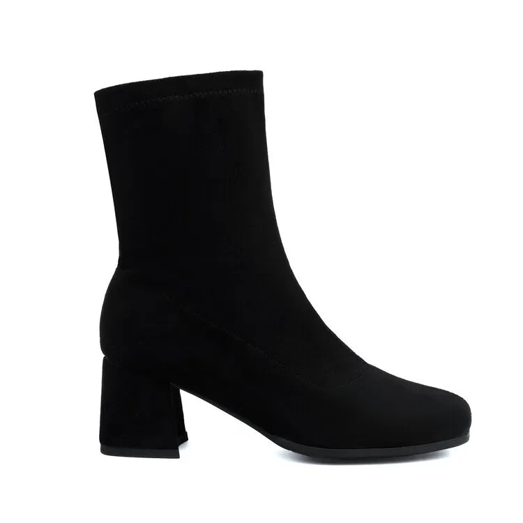 Women's Round Toe Square Heel Short Boots