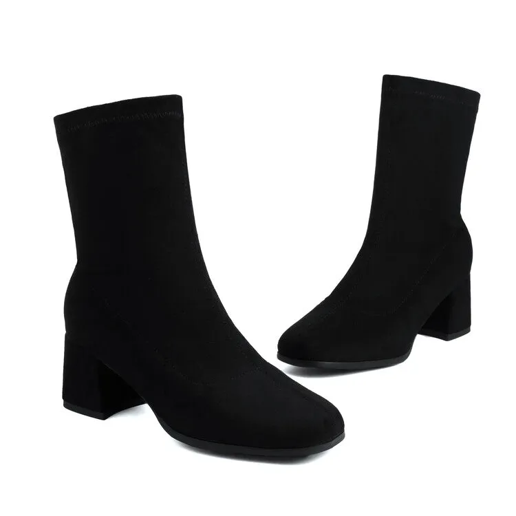 Women's Round Toe Square Heel Short Boots