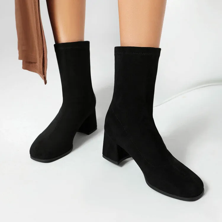 Women's Round Toe Square Heel Short Boots