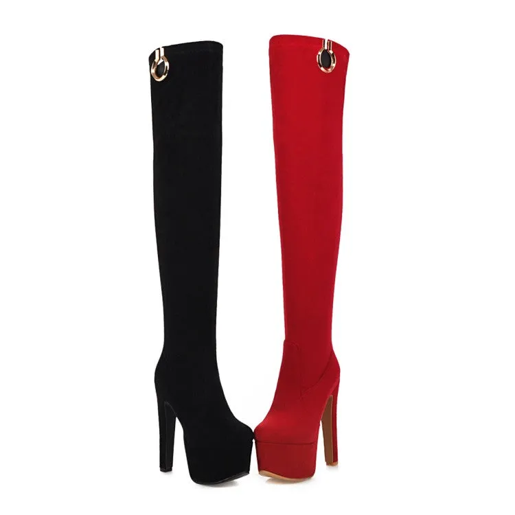 Women's Suede Round Toe High Heel Platform Over the Knee Boots