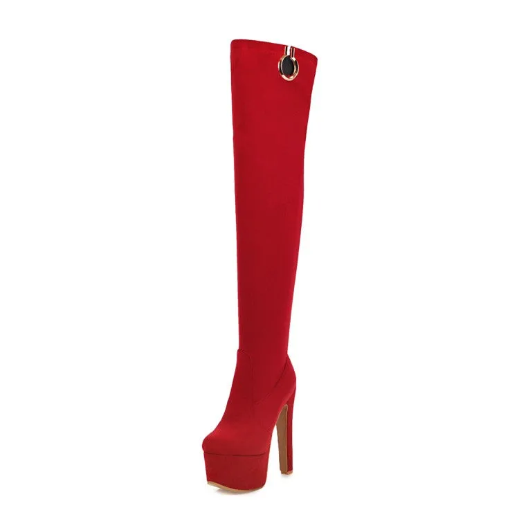 Women's Suede Round Toe High Heel Platform Over the Knee Boots