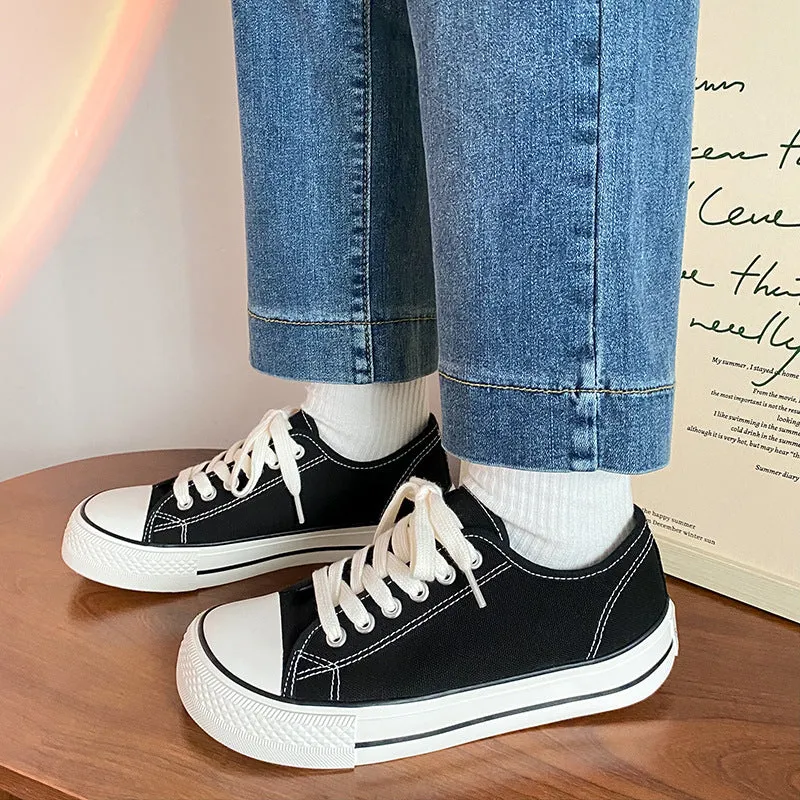 Women's Toe Korean Style Thick Bottom Retro Classic Canvas Shoes