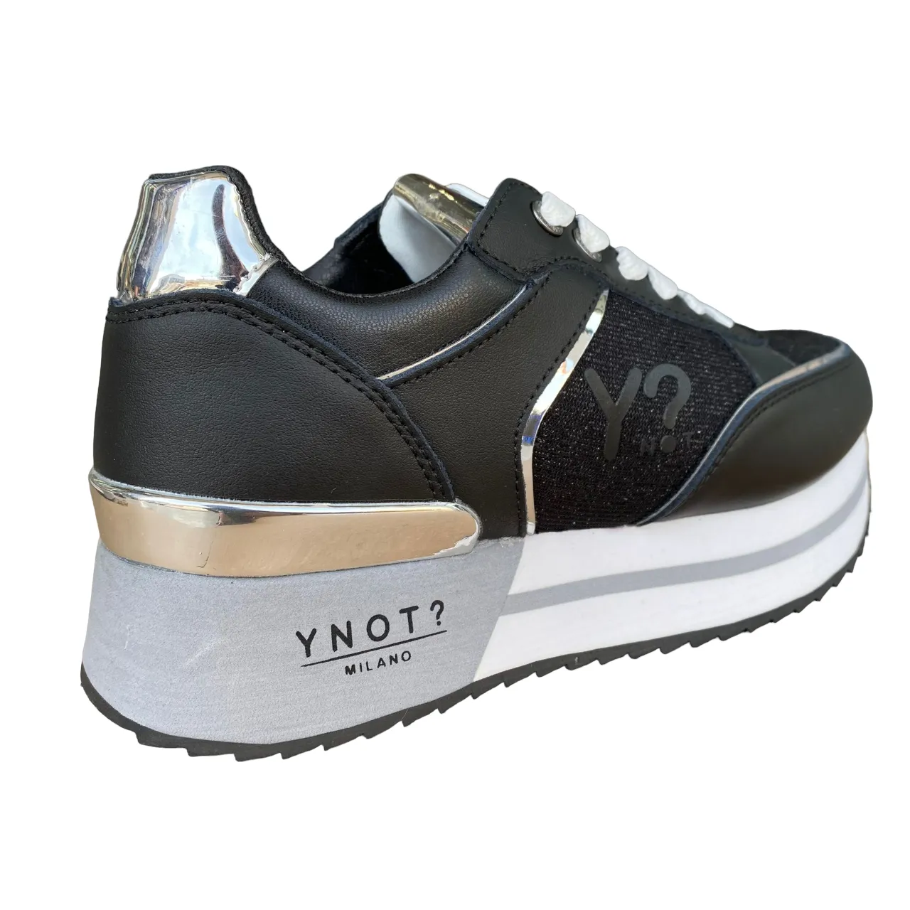 YNot scarpa sneakers da donna con zeppa YNI3510 01 nero-argento