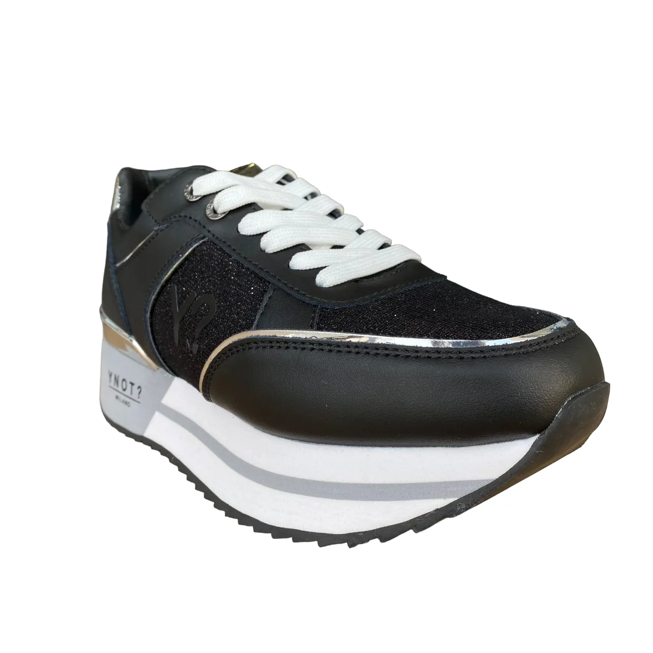 YNot scarpa sneakers da donna con zeppa YNI3510 01 nero-argento