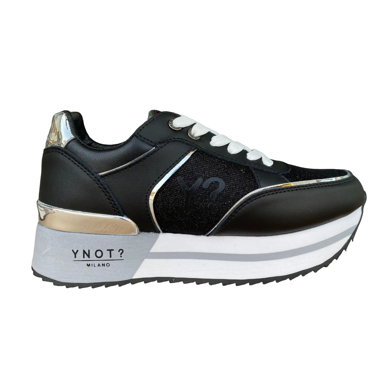 YNot scarpa sneakers da donna con zeppa YNI3510 01 nero-argento