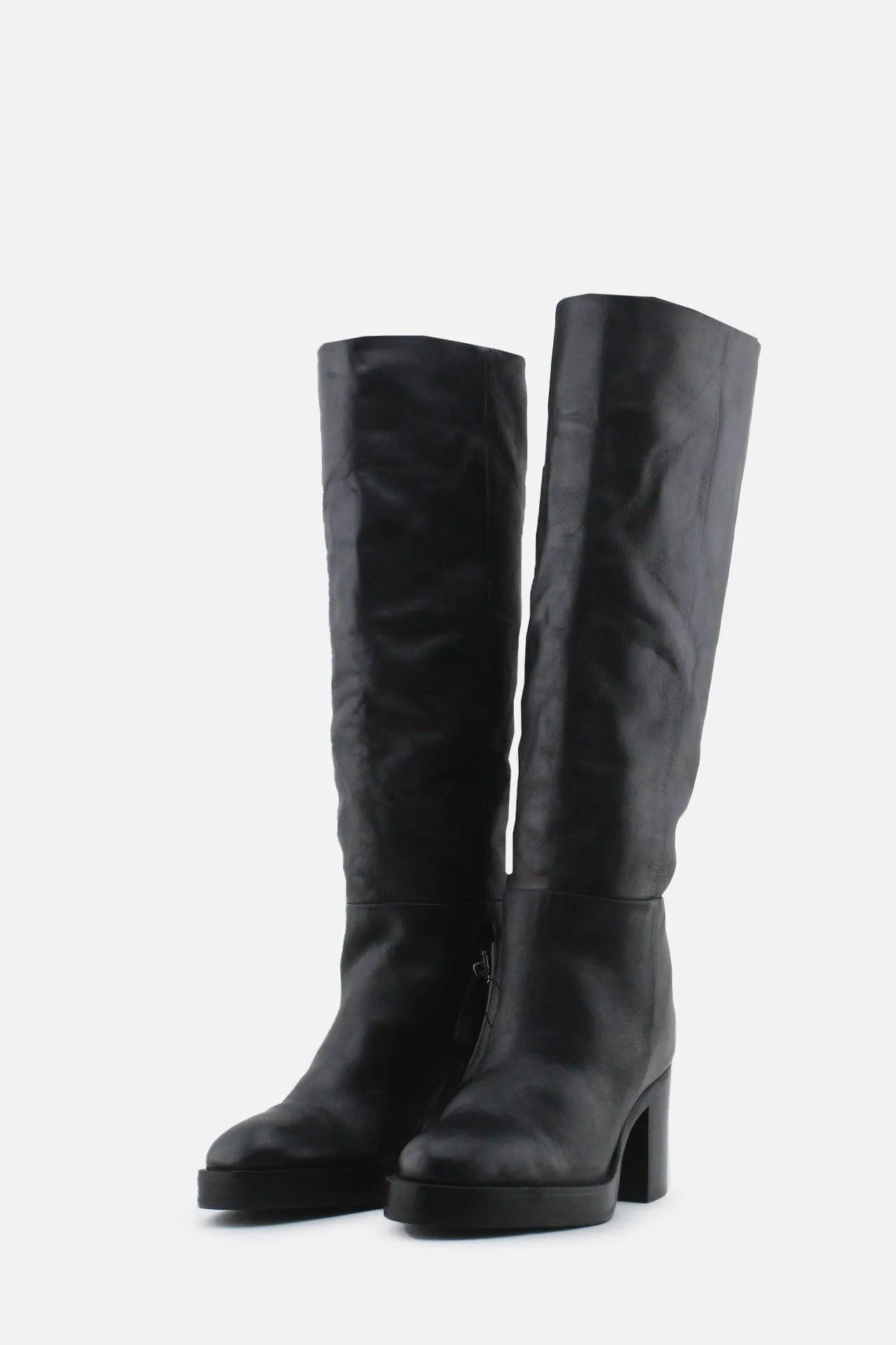 Zara Zipper Block Knee High Boots | 100% Authetic Leather